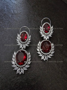 Victorian Ruby Oval Halo Necklace & Earrings