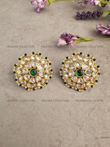 Deepika Emerald Kundan Studs Earrings