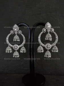 CZ Diamond Chaandbali Jhumka in Silver