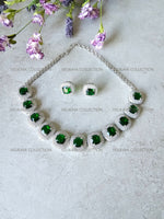 Load image into Gallery viewer, Milleni Emerald Green CZ Diamond Necklace Set
