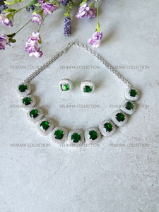 Milleni Emerald Green CZ Diamond Necklace Set