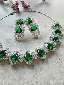 Victorian Emerald Halo Necklace & Earrings Set