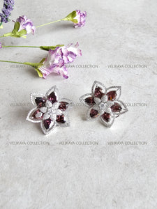 Flower CZ Earrings Champagne Brown