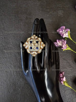 Load image into Gallery viewer, Meenakari Kundan Ring - Gold Blue
