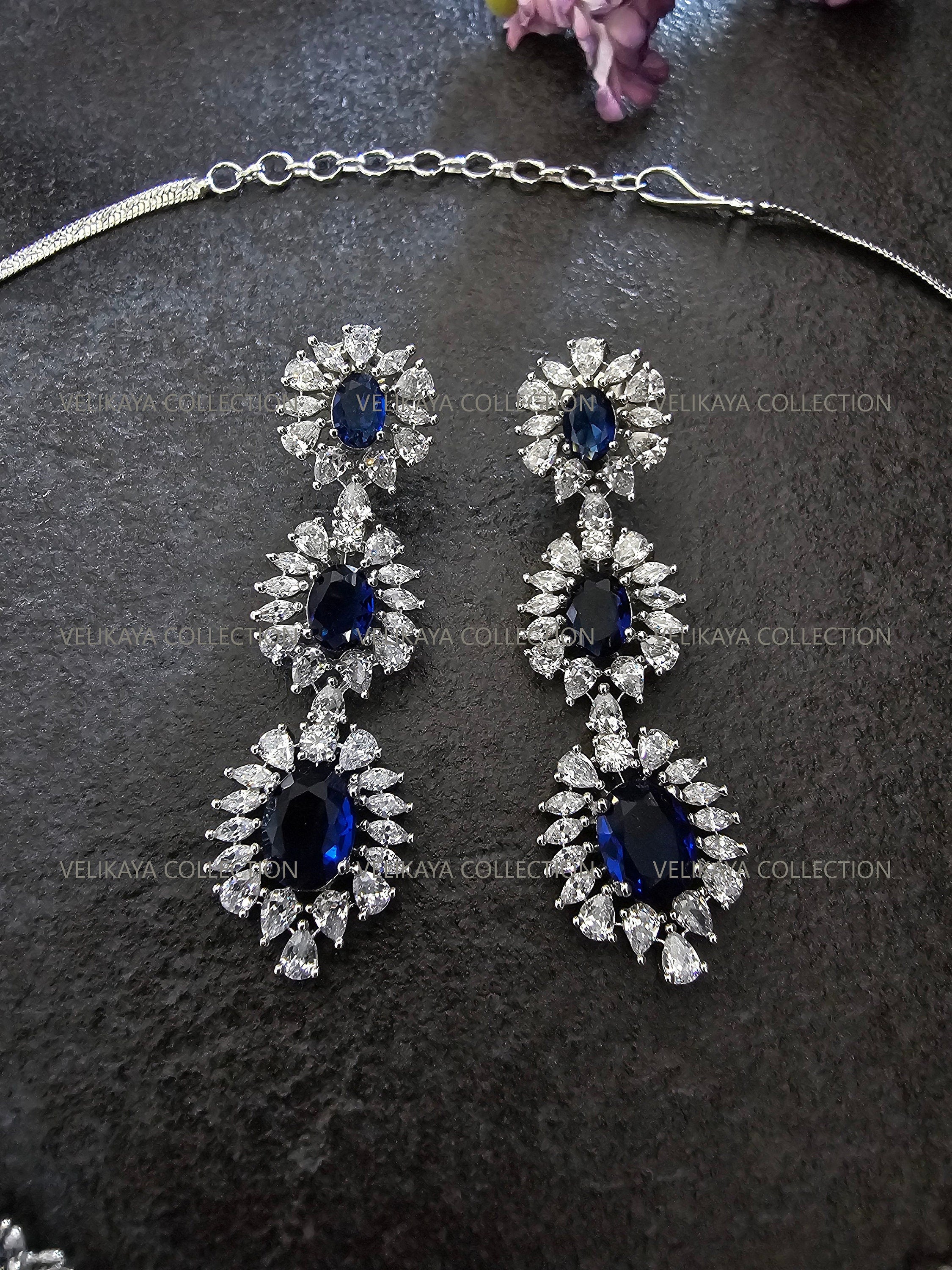 Victoria Sapphire Blue CZ Diamond Necklace Set