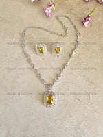 Load image into Gallery viewer, CZ Diamond Necklace Set. Silver Statement Necklace. Indian Wedding Jewelry. Pakistani Wedding Jewelry. Bollywood Jewelry. American Diamond Earrings. Statement CZ earrings. Cubic Zirconia Bridal necklace set. American diamond wedding necklace. The best Indian and Pakistani online jewelry store near you.
