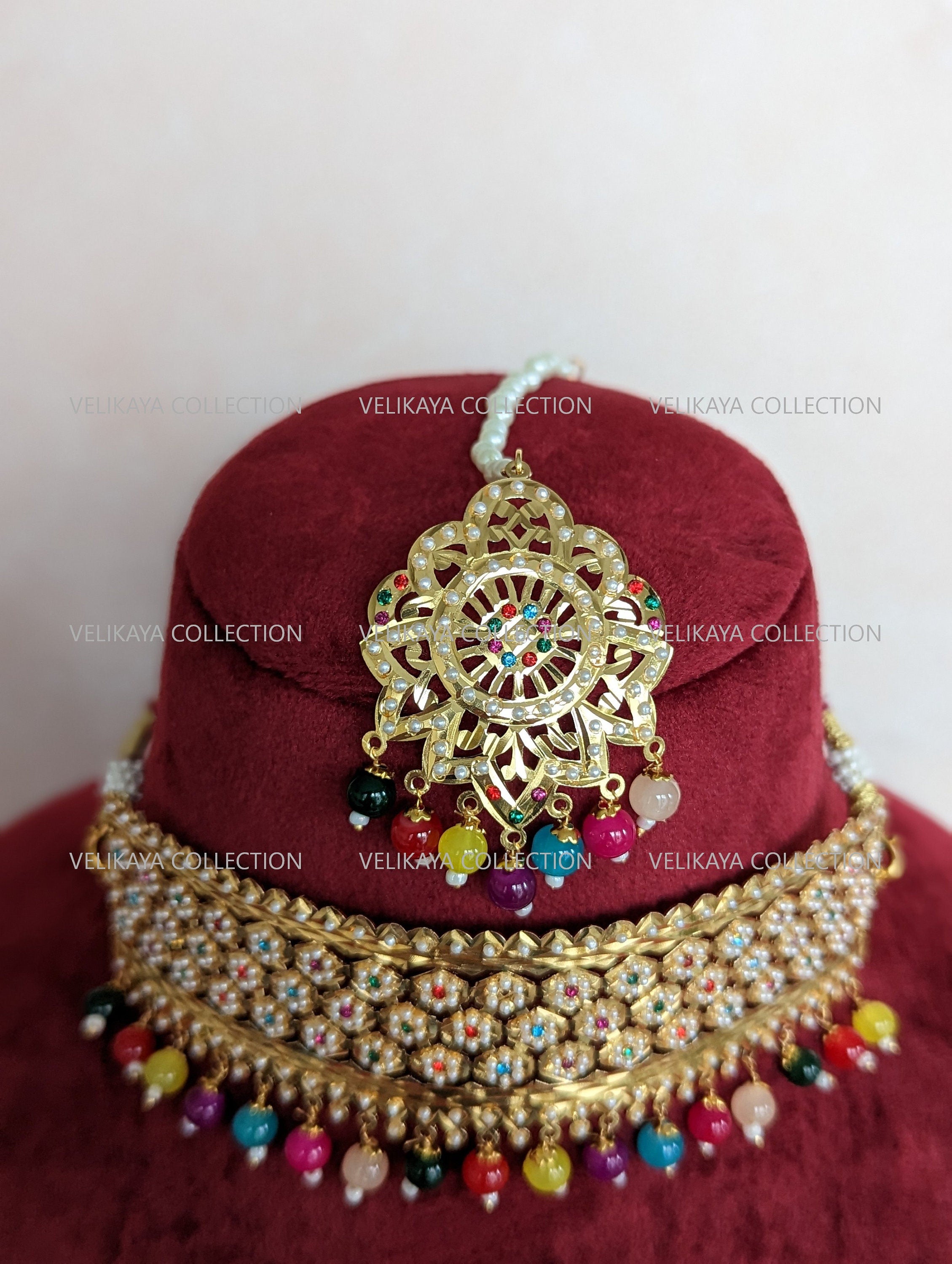 Preet Punjabi Jadau Choker Necklace with Earrings & Tikka