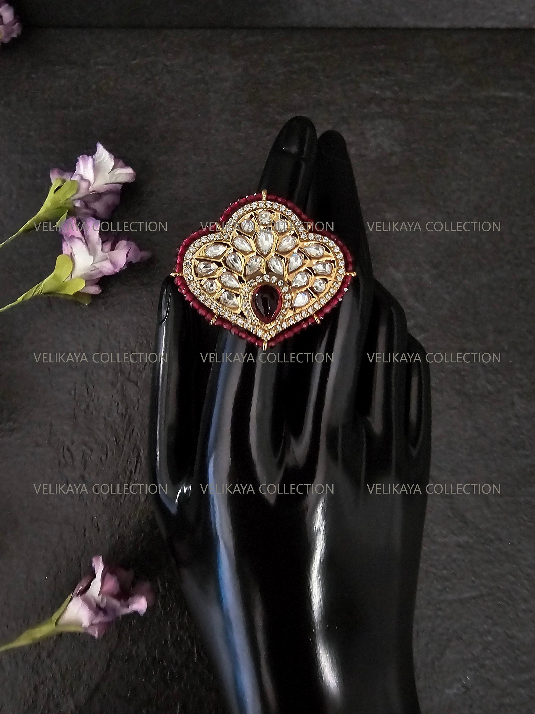 Statement Kundan Ring with Ruby Red Beads