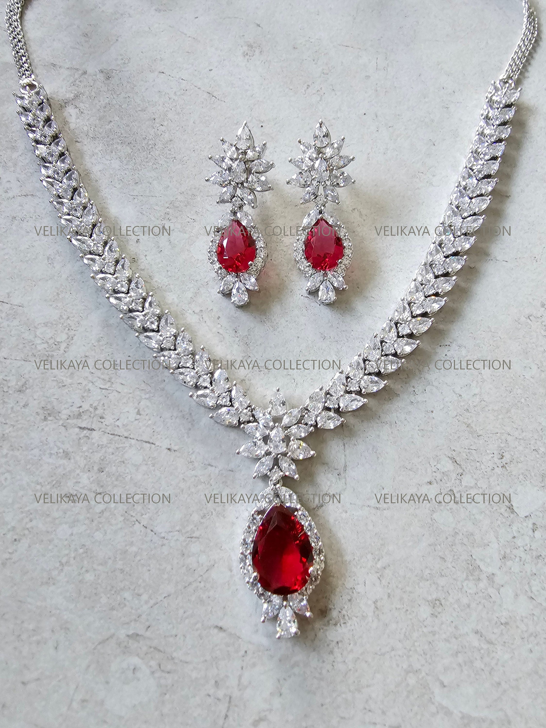 Ruby CZ Diamond Necklace Set