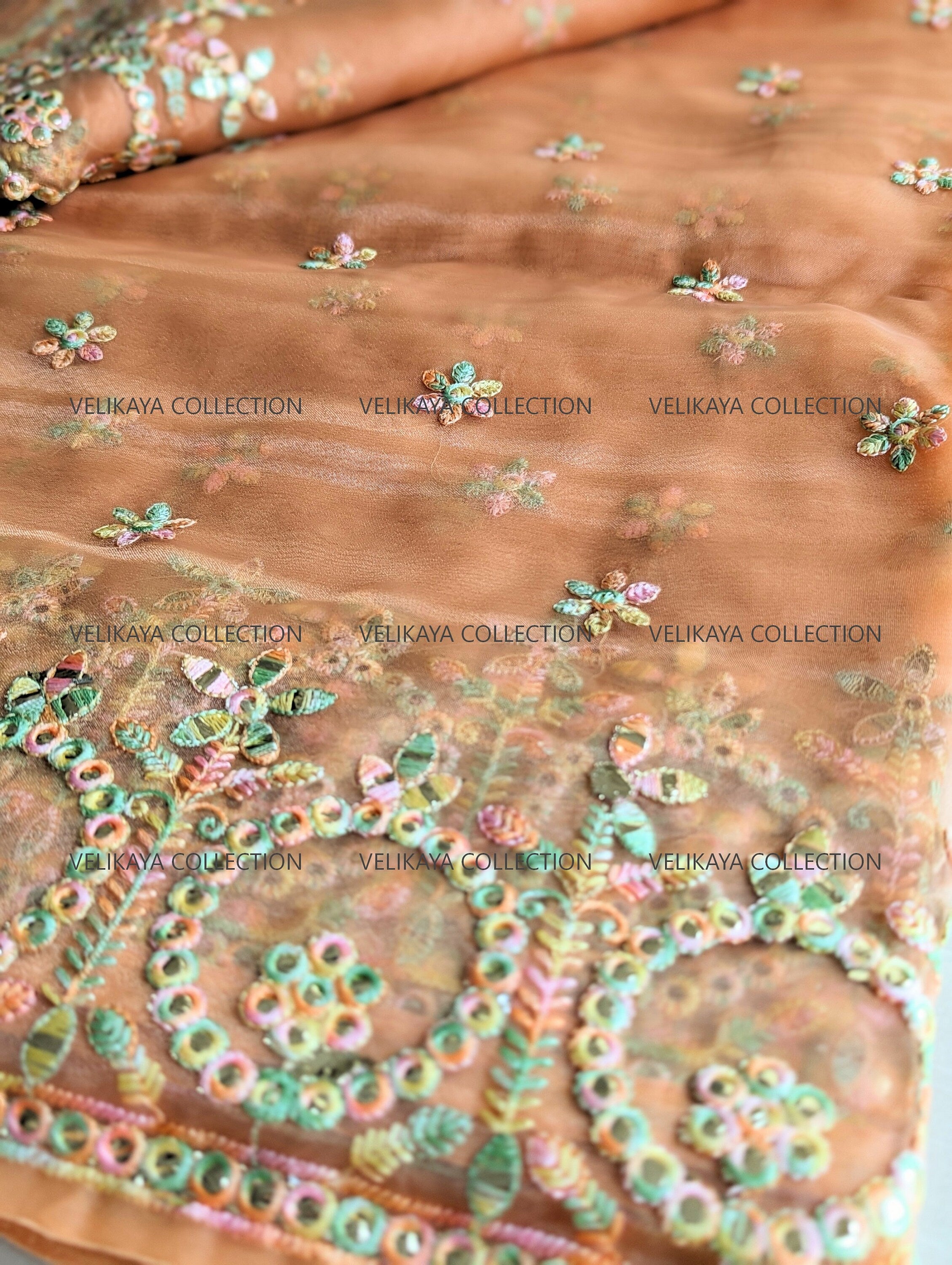 Peach Organza Saree with Blouse