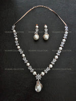 Load image into Gallery viewer, Victorian Pearl Necklace &amp; Earrings Set. Indian Jewelry. Swarovski necklace and earrings set.
