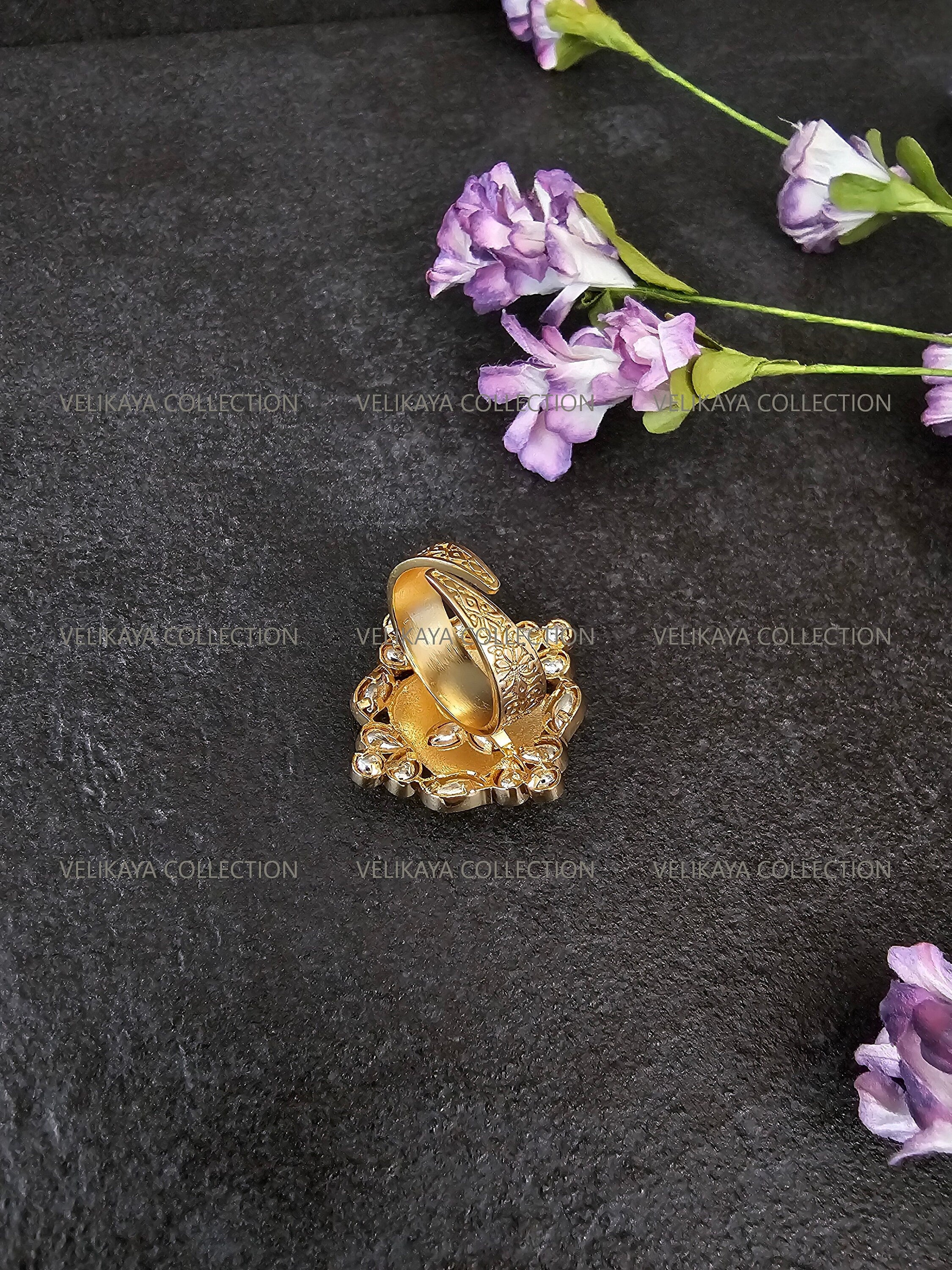 Meenakari Kundan Ring - Gold Pink