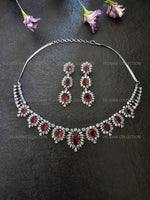 Load image into Gallery viewer, CZ Diamond Necklace Set. Silver Statement Necklace. Indian Wedding Jewelry. Pakistani Wedding Jewelry. Bollywood Jewelry. American Diamond Earrings. Statement CZ earrings. Cubic Zirconia Bridal necklace set. American diamond wedding necklace. The best Indian and Pakistani online jewelry store near you.
