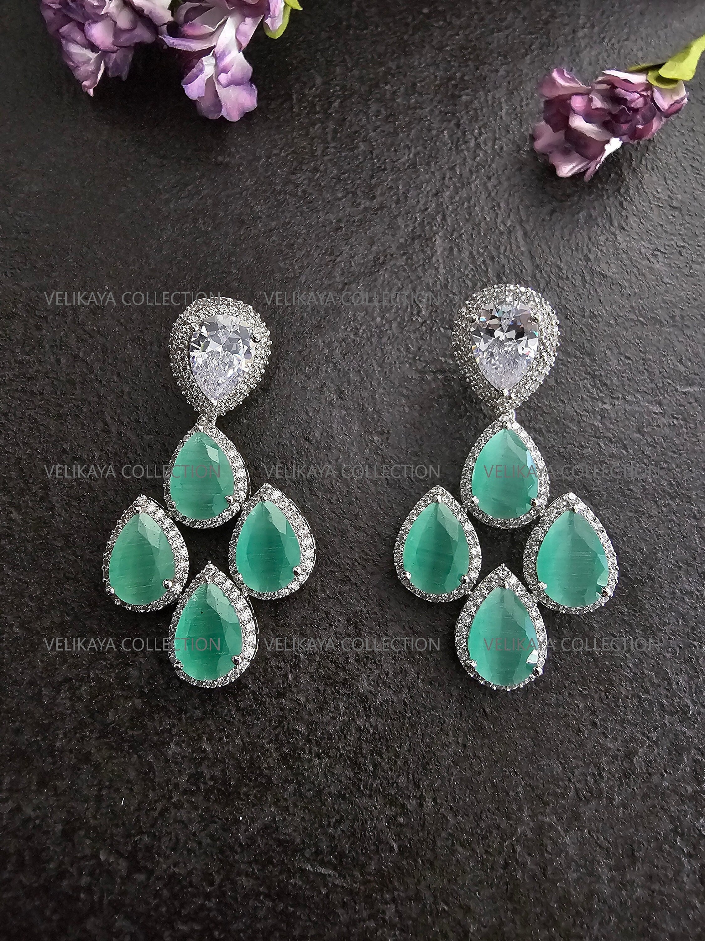 Tear Drop CZ Earrings in Mint