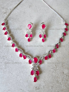 Royal Ruby Red CZ Diamond Necklace Set