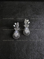 Load image into Gallery viewer, Silver Leaf Earrings with Clear AD Stones
