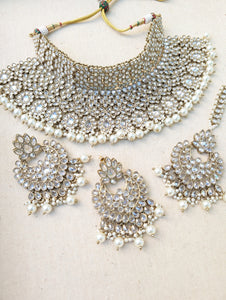 Nyka White Pakistani Bridal Necklace Chaandbali Tikka