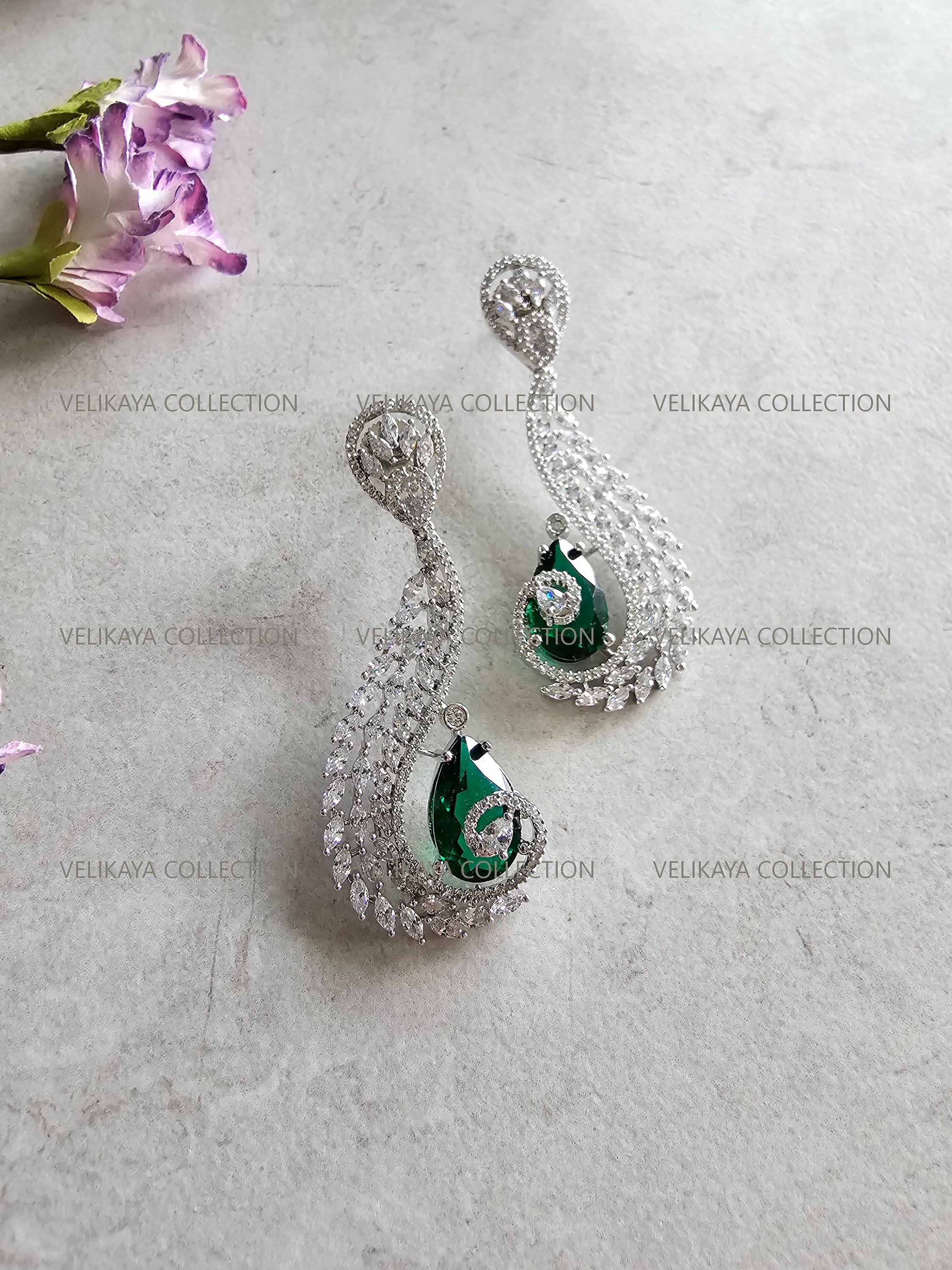 Diana CZ Earrings In Silver Green