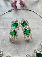 Load image into Gallery viewer, Victorian Emerald Halo Necklace &amp; Earrings Set
