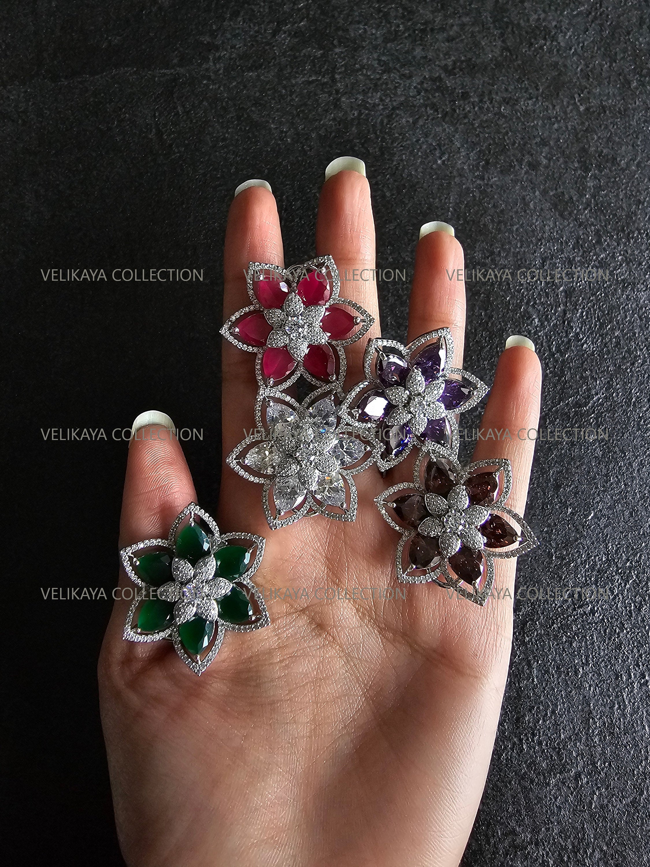 Flower CZ Earrings Purple