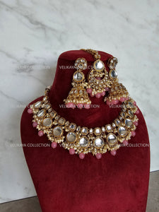 Nikki Kundan Choker Necklace Set in Pink