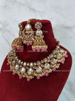 Load image into Gallery viewer, Nikki Kundan Choker Necklace Set in Pink
