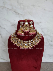 Nikki Kundan Choker Necklace Set in Pink