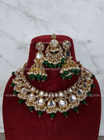 Load image into Gallery viewer, Adjustable kundan necklace set with earrings &amp; jhumka. Indian wedding jewelry, kundan jewelry &amp; polki jewelry. Bollywood party wear necklace. Pakistani wedding jewelry. Perfect gift for women for weddings, reception, mehendi function, sangeet, haldi. Can wear with sarees, suits, lehenga and Indowestern dresses.
