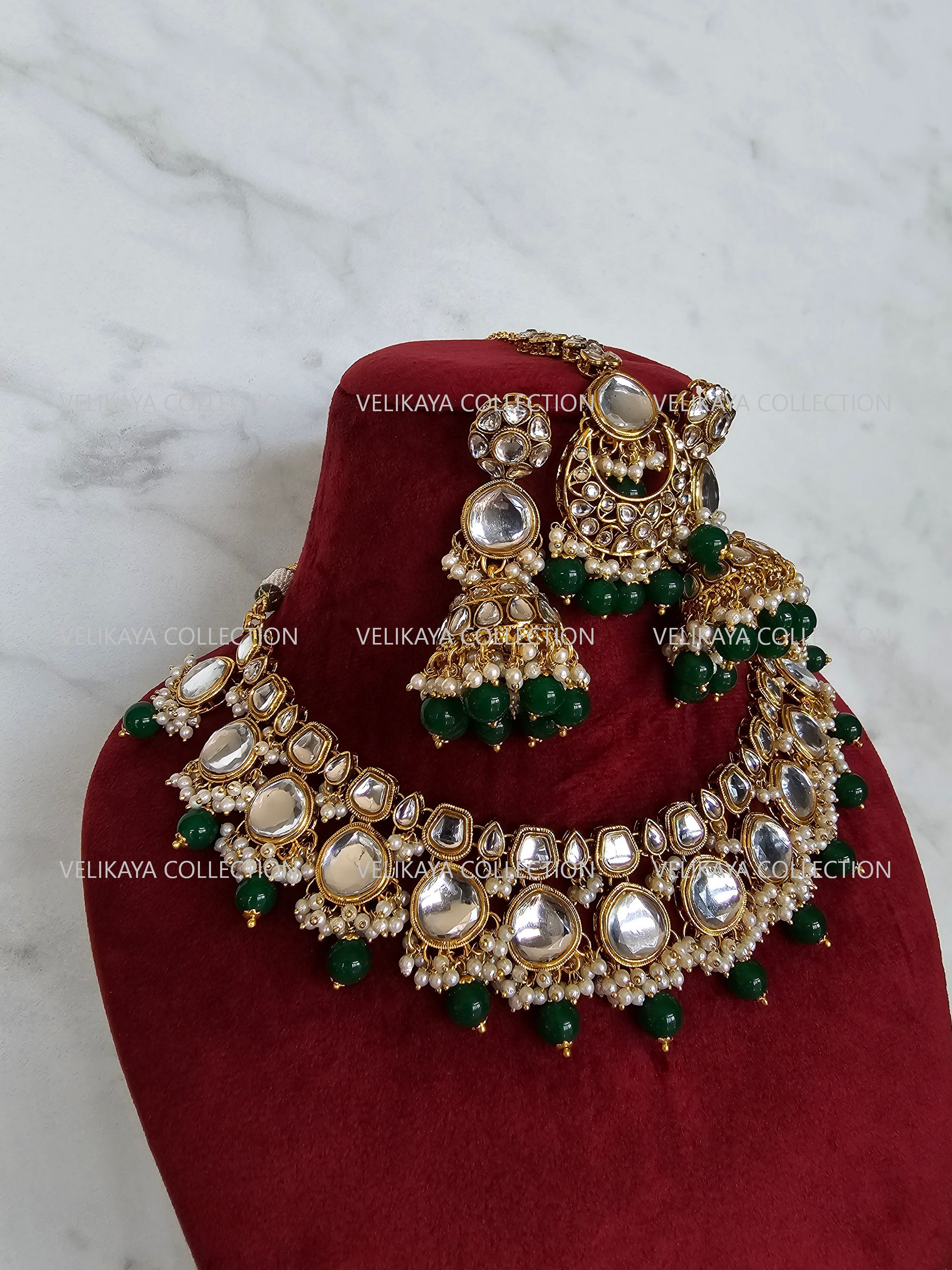 Nikki Kundan Choker Necklace Set in Green