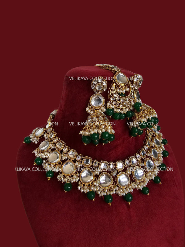 Nikki Kundan Choker Necklace Set in Green