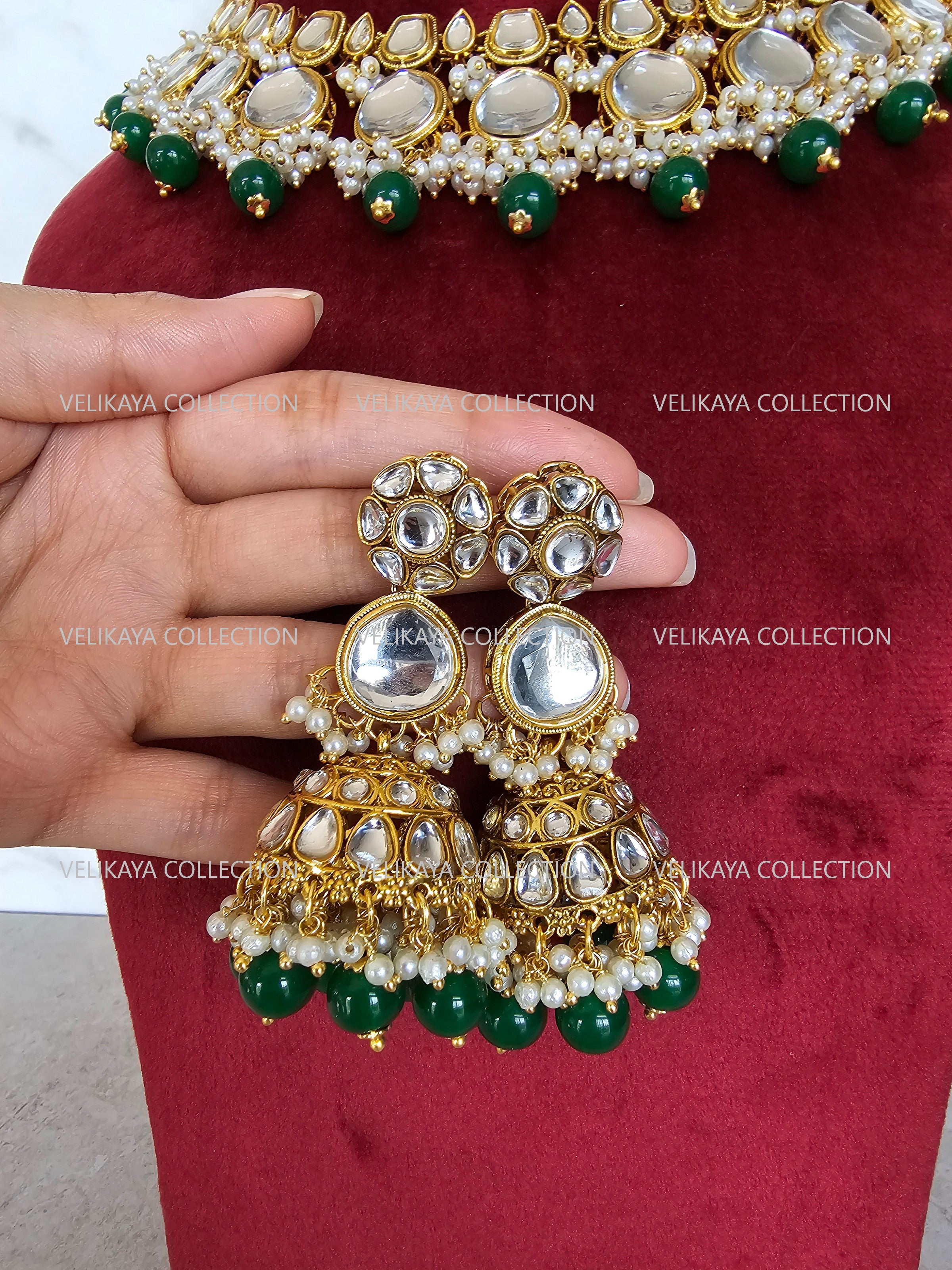 Nikki Kundan Choker Necklace Set in Green