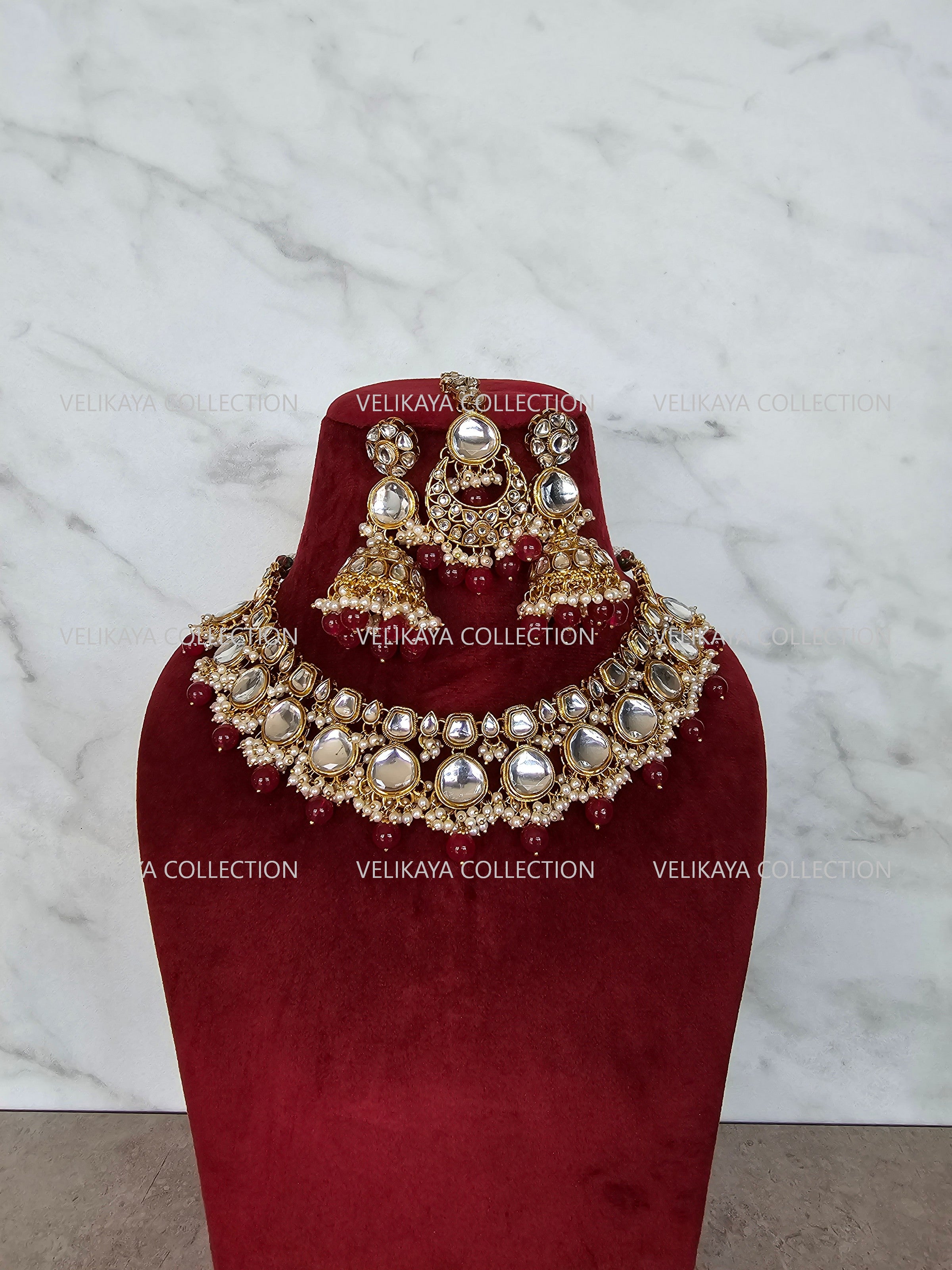 Nikki Kundan Choker Necklace Set in Red