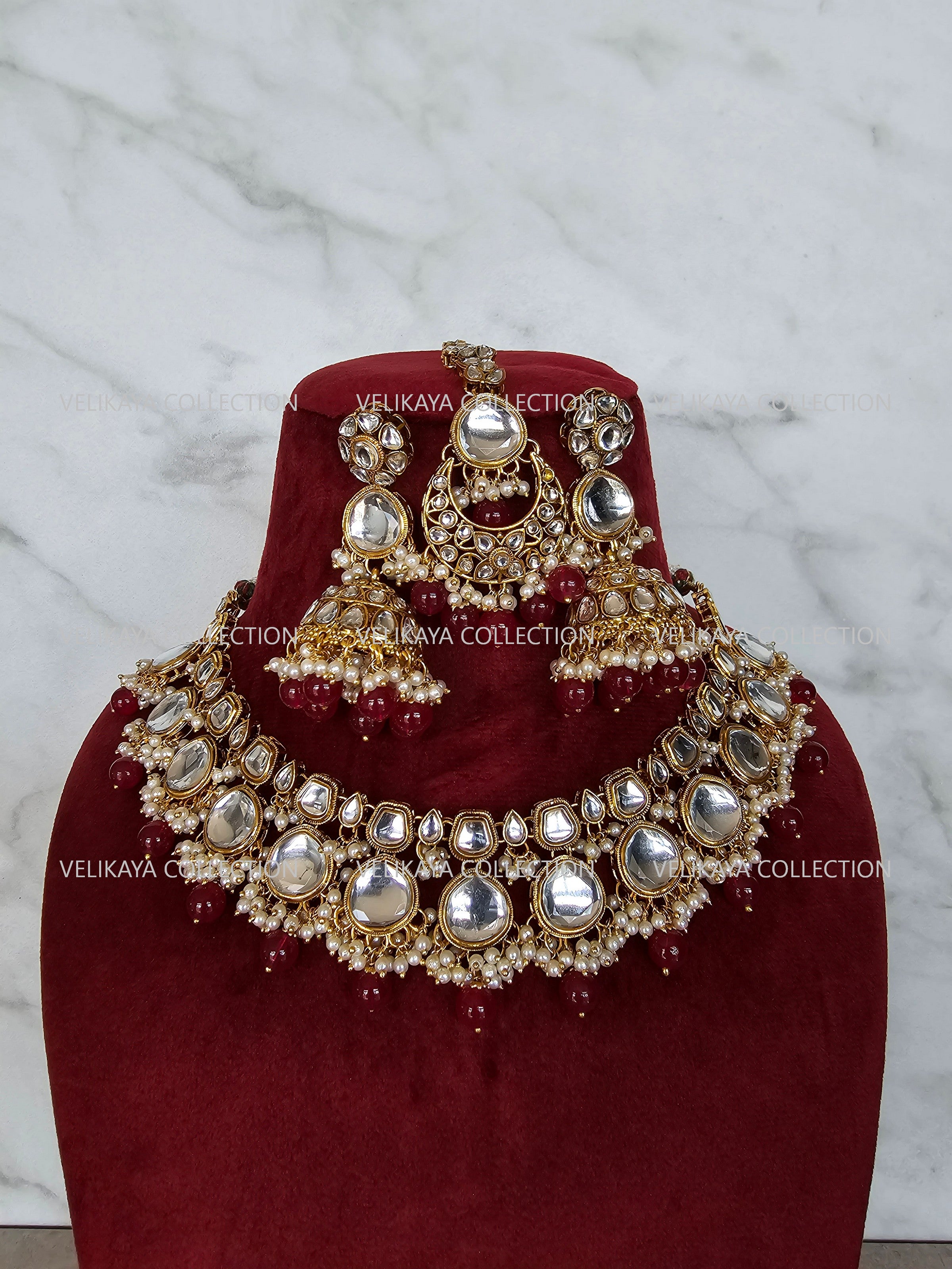 Adjustable kundan necklace set with earrings & jhumka. Indian wedding jewelry, kundan jewelry & polki jewelry. Bollywood party wear necklace. Pakistani wedding jewelry. Perfect gift for women for weddings, reception, mehendi function, sangeet, haldi. Can wear with sarees, suits, lehenga and Indowestern dresses.