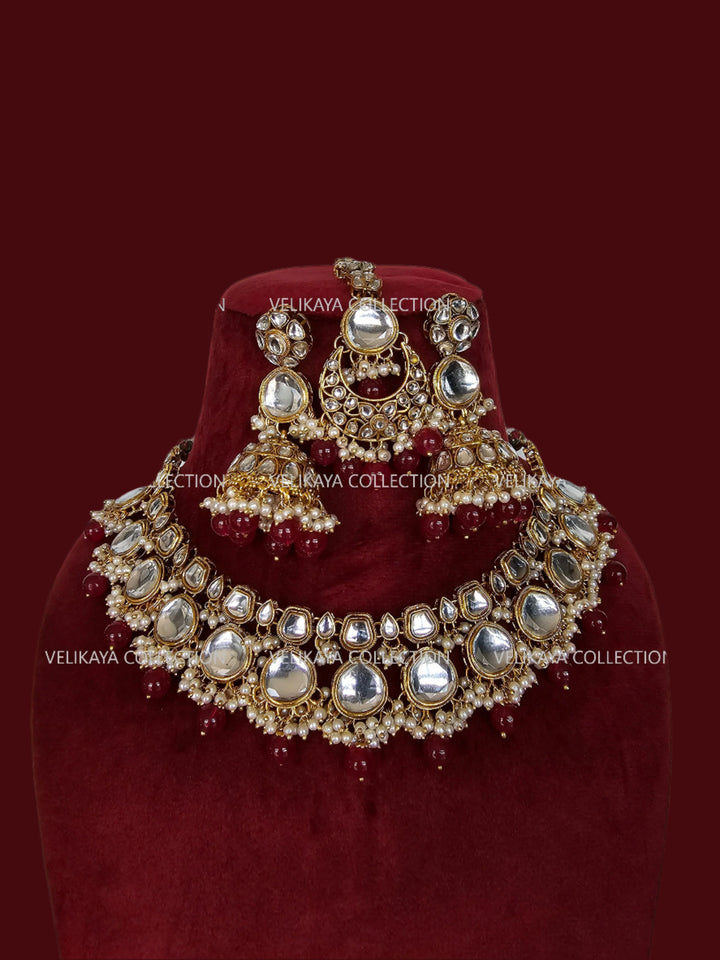 Adjustable kundan necklace set with earrings & jhumka. Indian wedding jewelry, kundan jewelry & polki jewelry. Bollywood party wear necklace. Pakistani wedding jewelry. Perfect gift for women for weddings, reception, mehendi function, sangeet, haldi. Can wear with sarees, suits, lehenga and Indowestern dresses.