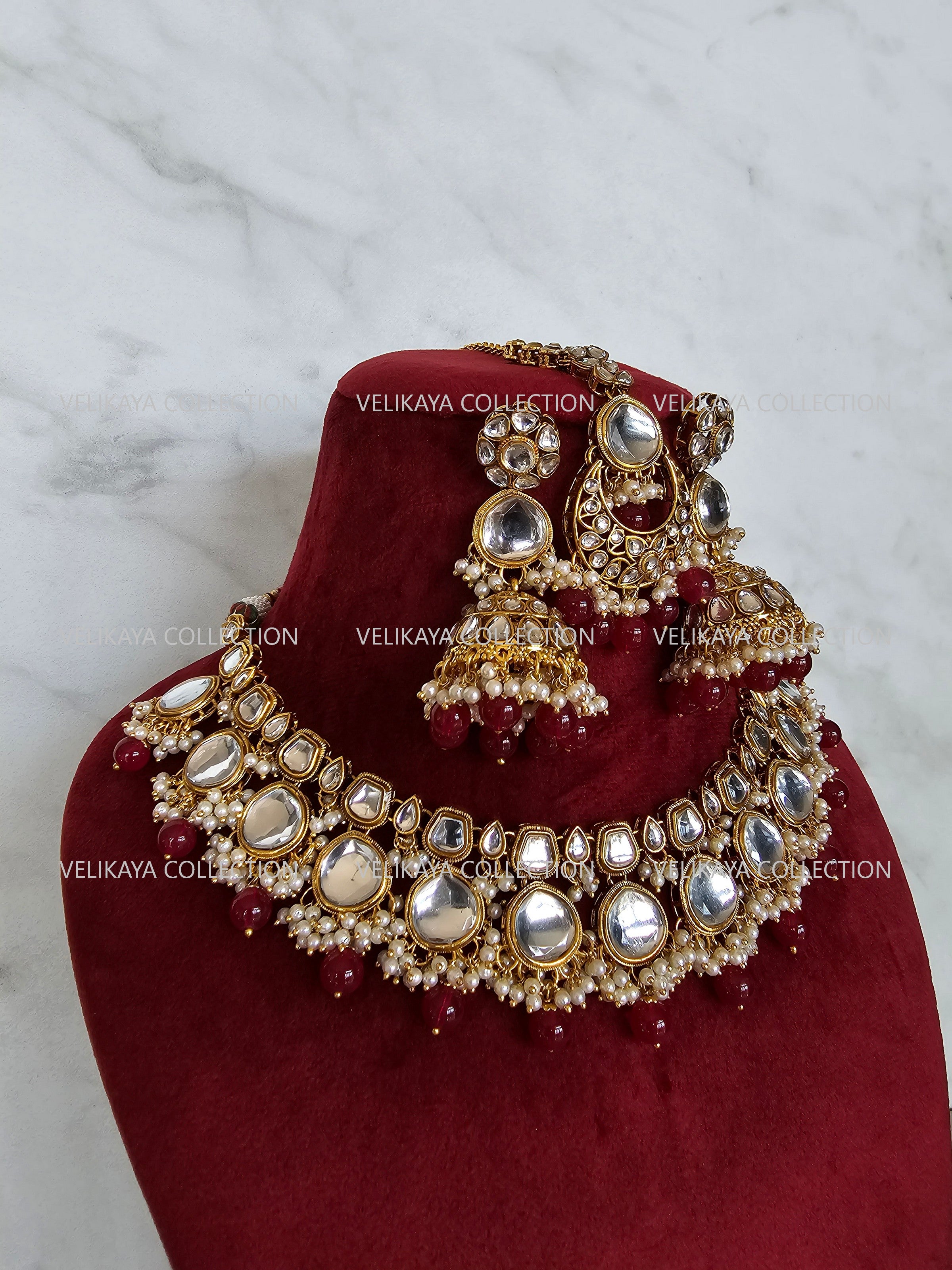 Nikki Kundan Choker Necklace Set in Red