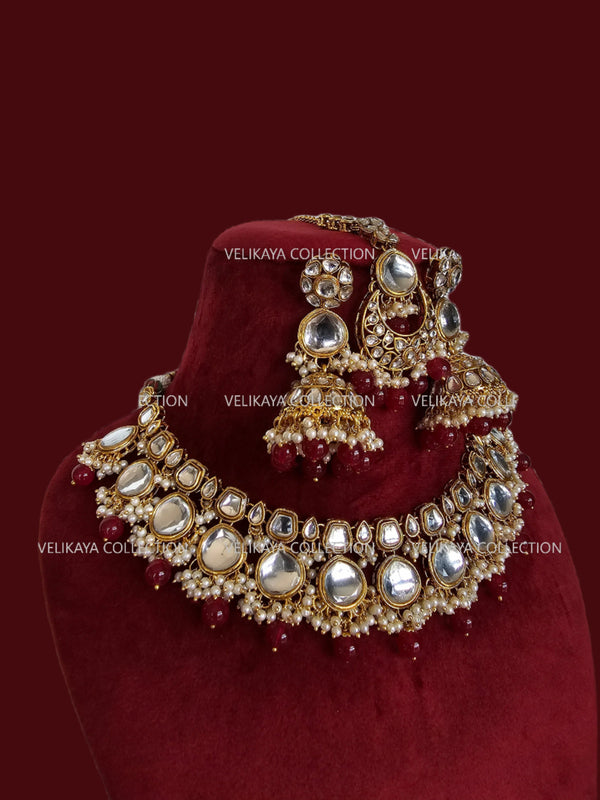 Nikki Kundan Choker Necklace Set in Red