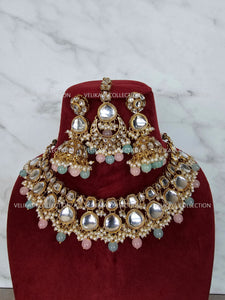 Adjustable kundan necklace set with earrings & jhumka. Indian wedding jewelry, kundan jewelry & polki jewelry. Bollywood party wear necklace. Pakistani wedding jewelry. Perfect gift for women for weddings, reception, mehendi function, sangeet, haldi. Can wear with sarees, suits, lehenga and Indowestern dresses.