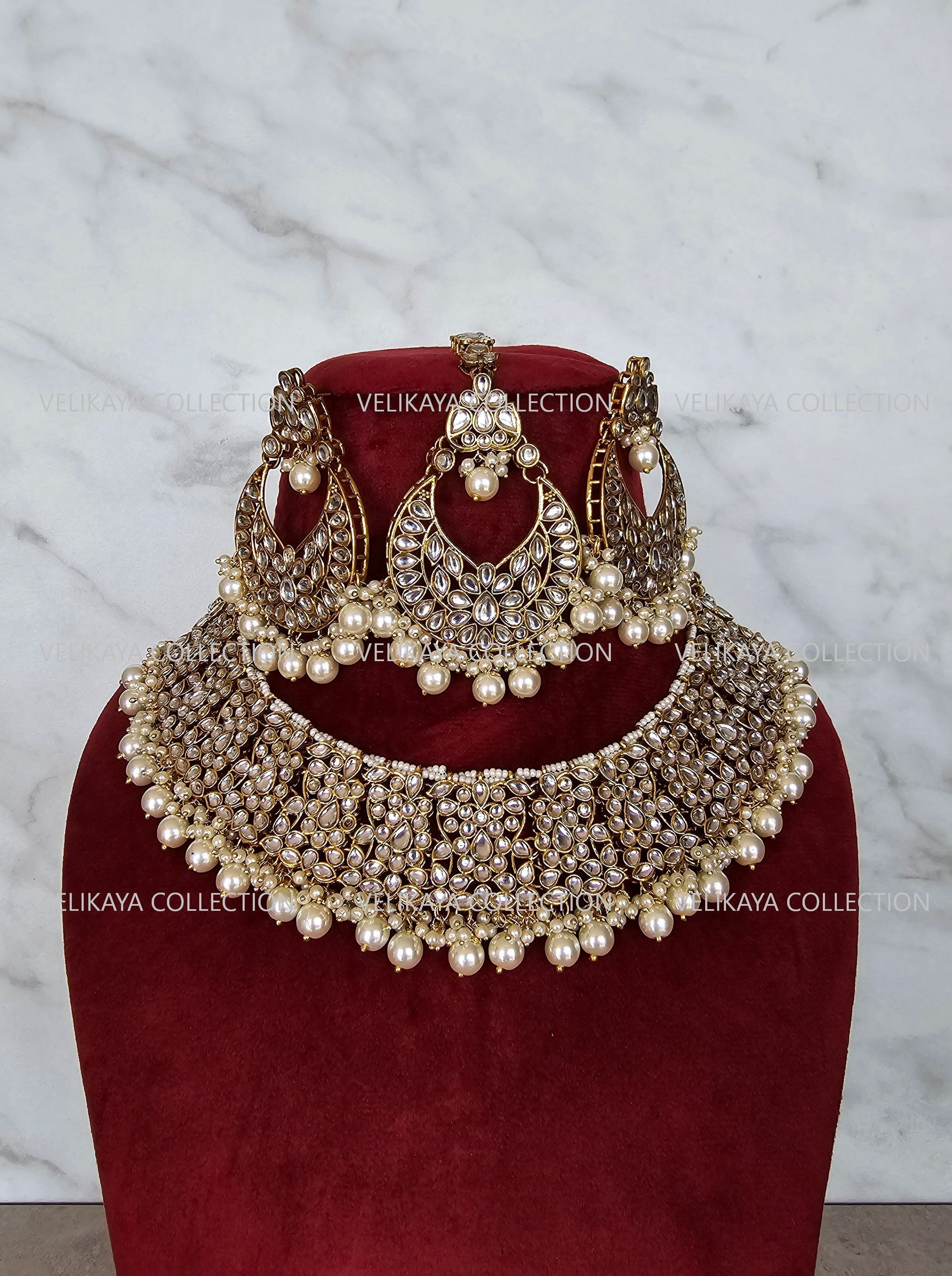 Adjustable polki necklace set with earrings & jhumka. Indian wedding jewelry, kundan jewelry & polki jewelry. Bollywood party wear necklace. Pakistani wedding jewelry. Perfect gift for women for weddings, reception, mehendi function, sangeet, haldi. Can wear with sarees, suits, lehenga and Indowestern dresses.