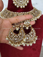 Load image into Gallery viewer, White Kundan Necklace with Chandbali Earrings &amp; Tikka
