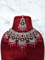 Load image into Gallery viewer, Tanu Silver Polki Choker Necklace with Jhumka Tikka - Red
