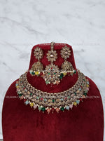 Load image into Gallery viewer, Misha Multicolor Polki Necklace with Jhumka Tikka
