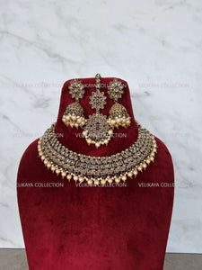 Misha Antique Polki Necklace with Jhumka Tikka