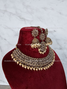 Misha Antique Polki Necklace with Jhumka Tikka