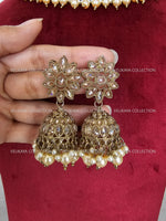 Load image into Gallery viewer, Misha Antique Polki Necklace with Jhumka Tikka
