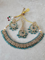 Load image into Gallery viewer, Adjustable polki necklace set with earrings &amp; jhumka. Indian wedding jewelry, kundan jewelry &amp; polki jewelry. Bollywood party wear necklace. Pakistani wedding jewelry. Perfect gift for women for weddings, reception, mehendi function, sangeet, haldi. Can wear with sarees, suits, lehenga and Indowestern dresses.
