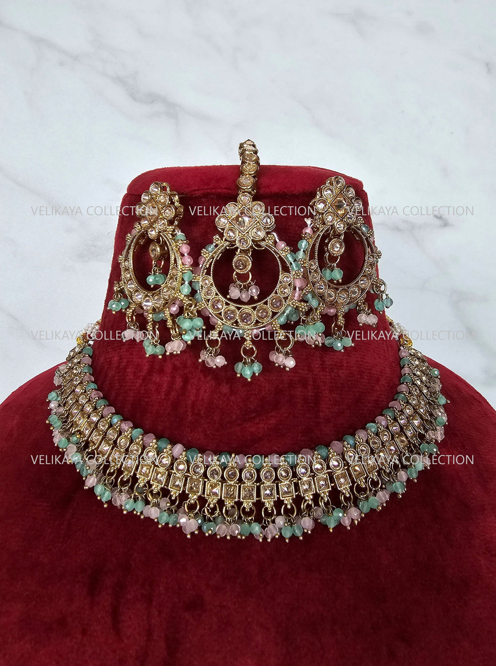 Adjustable polki necklace set with earrings & jhumka. Indian wedding jewelry, kundan jewelry & polki jewelry. Bollywood party wear necklace. Pakistani wedding jewelry. Perfect gift for women for weddings, reception, mehendi function, sangeet, haldi. Can wear with sarees, suits, lehenga and Indowestern dresses.