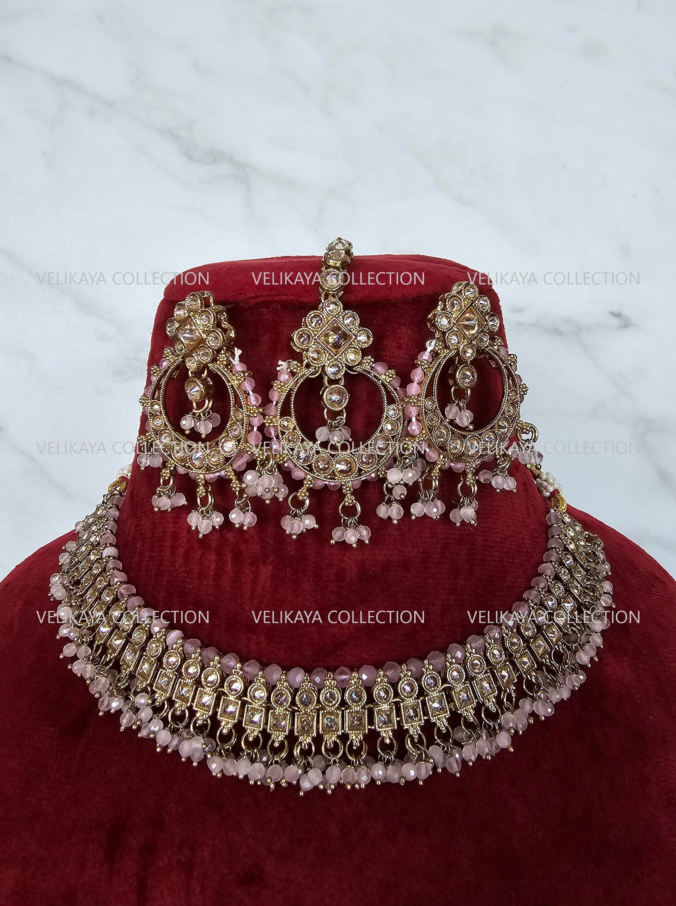 Adjustable polki necklace set with earrings jhumka. Indian wedding jewelry, kundan jewelry & polki jewelry. Bollywood party wear necklace. Pakistani wedding jewelry. Perfect gift for women for weddings, reception, mehendi function, sangeet, haldi. Can wear with sarees, suits, lehenga and Indowestern dresses.