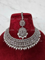 Load image into Gallery viewer, Misha Silver Polki Necklace with Jhumka Tikka
