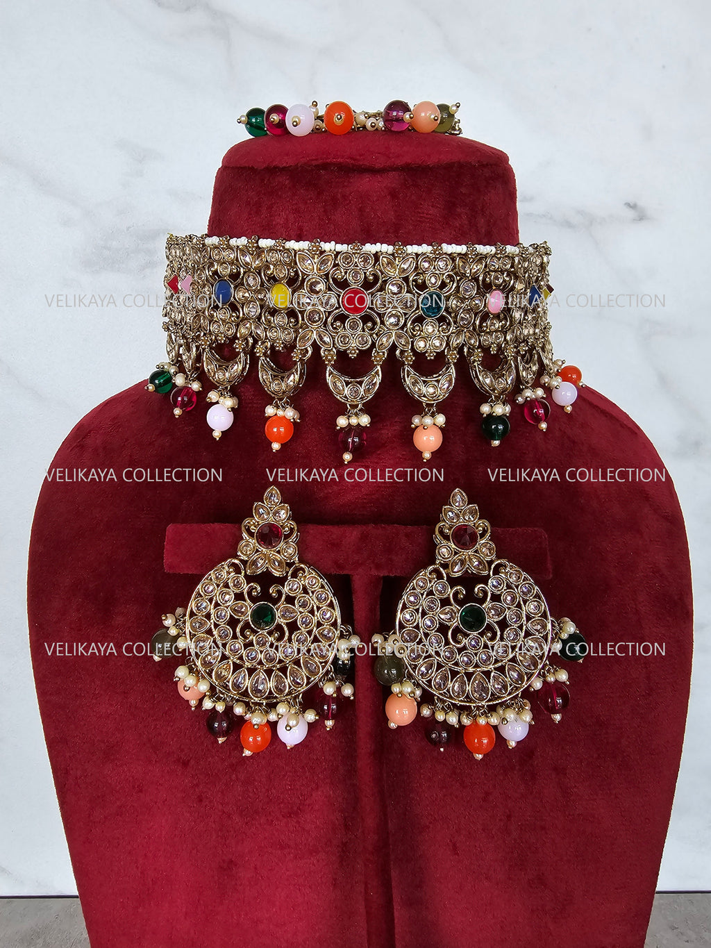 Adjustable polki necklace set with earrings & jhumka. Indian wedding jewelry, kundan jewelry & polki jewelry. Bollywood party wear necklace. Pakistani wedding jewelry. Perfect gift for women for weddings, reception, mehendi function, sangeet, haldi. Can wear with sarees, suits, lehenga and Indowestern dresses.