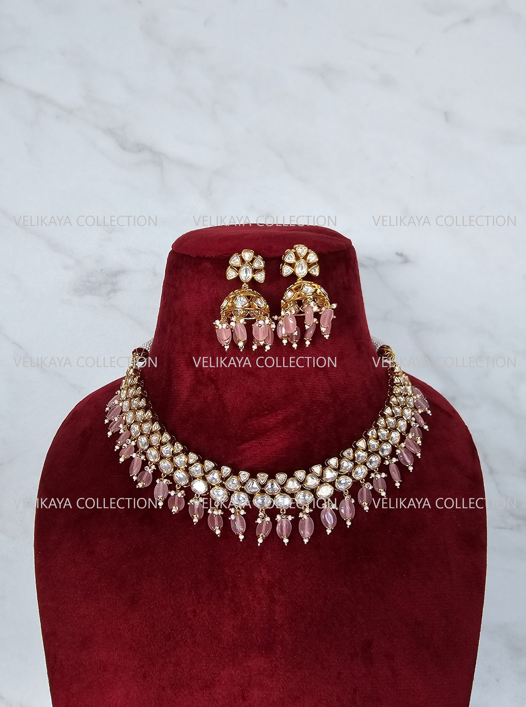 Amira Kundan Choker Necklace & Jhumka in Pink